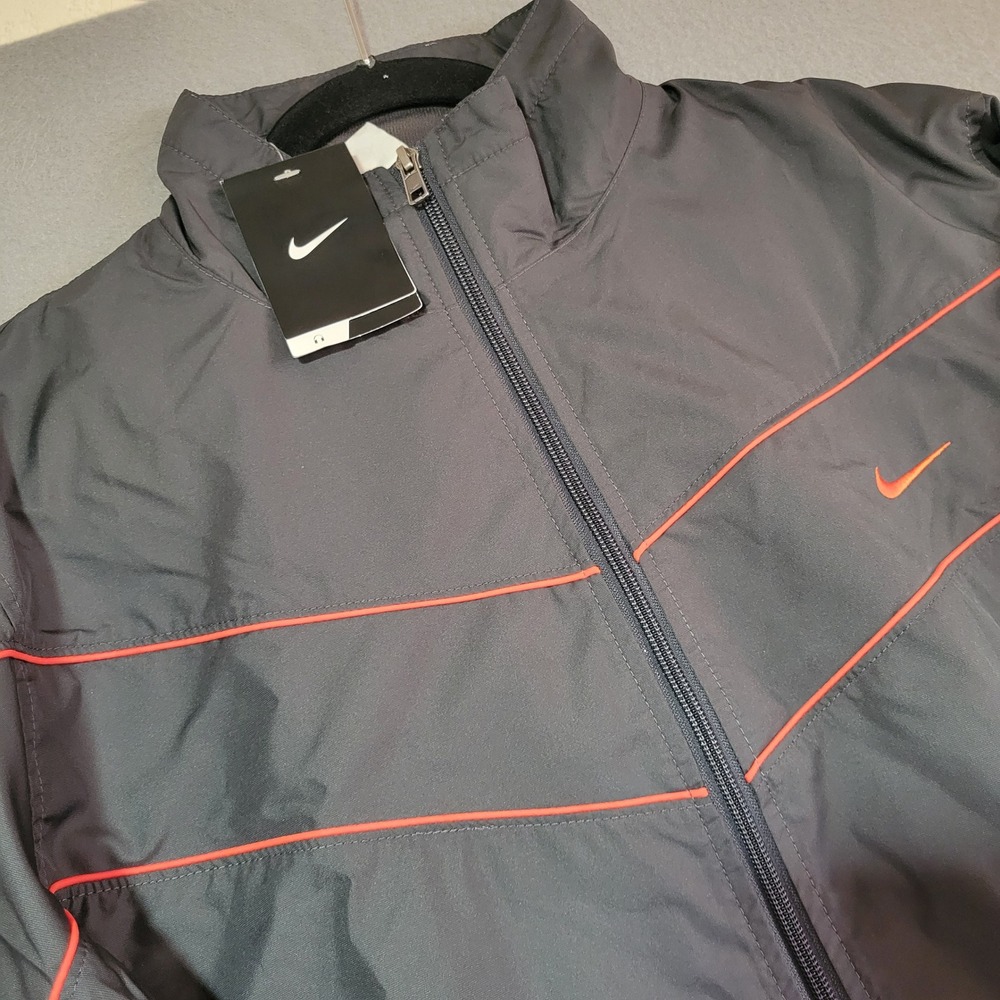 Nike Mens XL Dark Gray Orange Piping Full Zip Windbreaker Track Jacket NEW